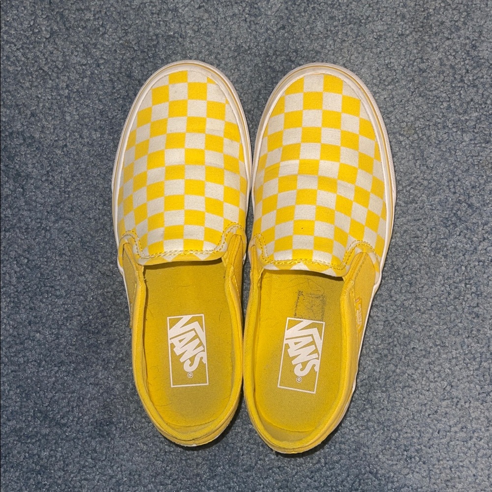 Vans Classic Yellow and White Checkered Slip-Ons
